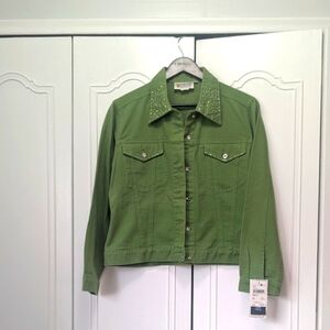 Christine Alexander womens Green Cropped Jean Jacket With Swarovski Size S